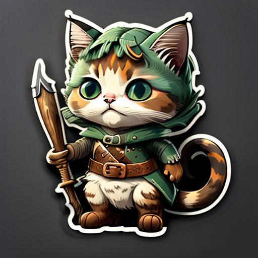 <lora:stickers:1> cute cartoon sticker of a cat dressed as an fantasy rogue