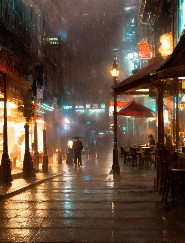 street, bar  <lora:Blade Runner v.2.2:0.8>, art by greg rutkowski and artgerm, soft cinematic light, adobe lightroom, photolab, hdr, intricate, highly detailed, (depth of field:1.4)