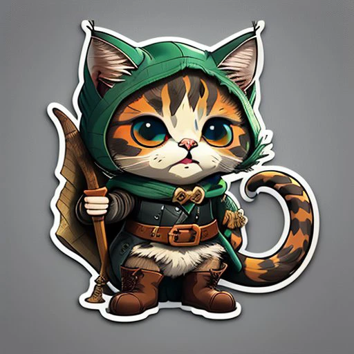 <lora:stickers:1> cute cartoon sticker of a cat dressed as an fantasy rogue