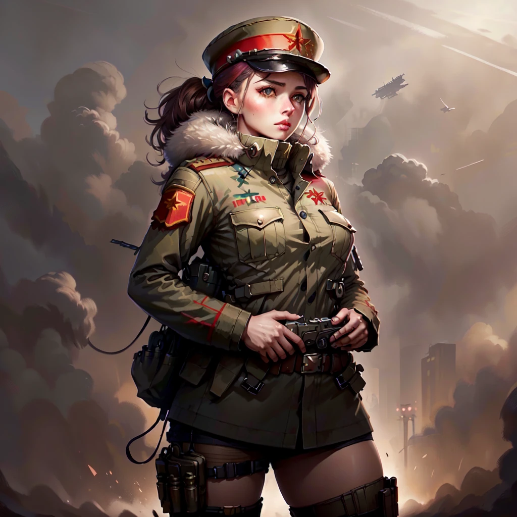 <lora:SovietPunkAIv2:.9>  SovietPunkAI female military fashion