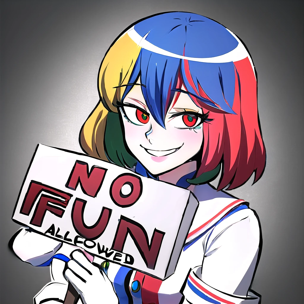 Highly detailed, High Quality, Masterpiece, beautiful, (NoFunAllowed:1.2), <lora:NoFunAllowed:1>, Chrome-chan, <lora:Char_Meme_Chromechan:0.8>, gesugao, gesugao facial expression, sadistic smile, <lora:Expression_Gesugao:0.8>