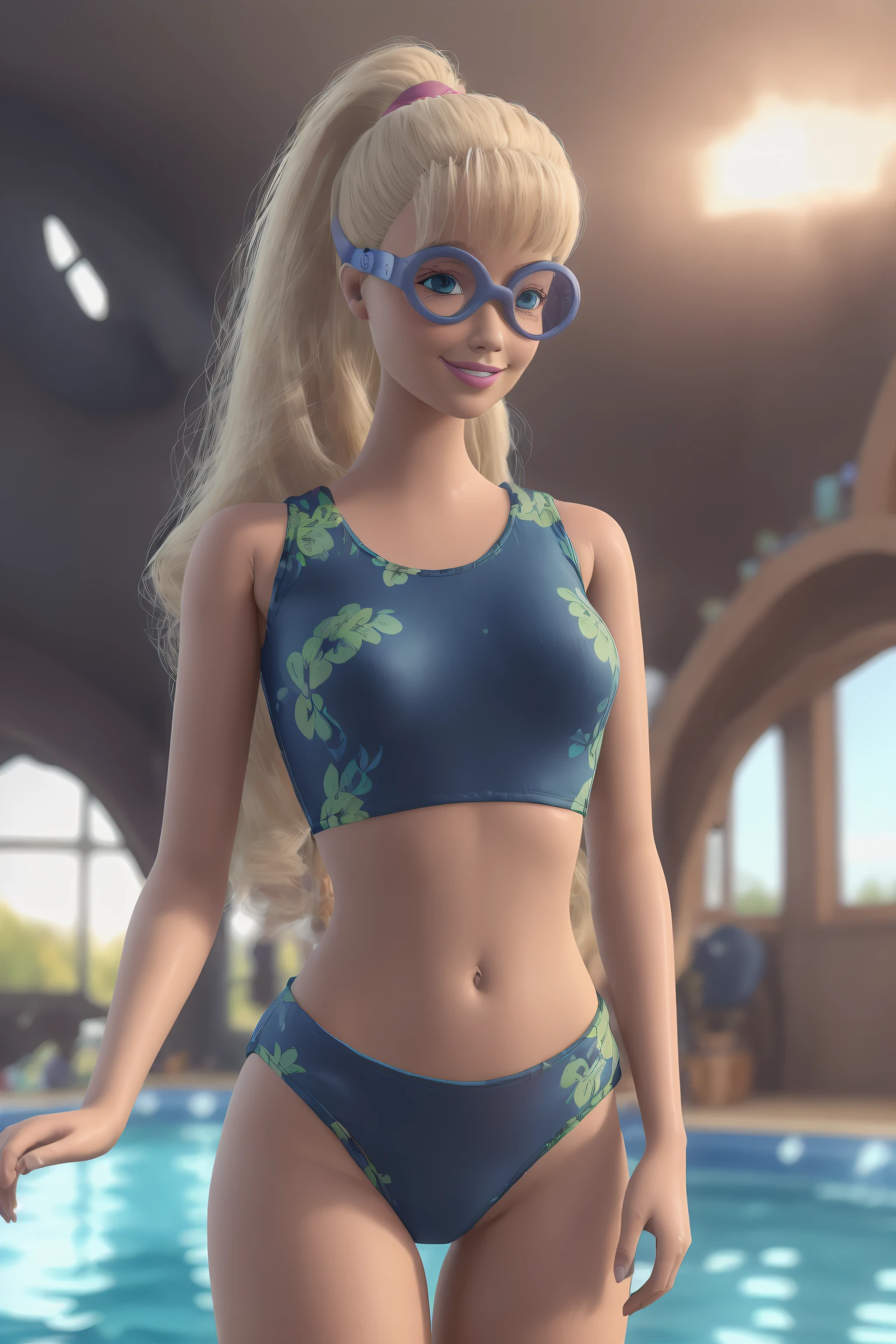 <lora:TS_Barbie-21:0.8>, (masterpiece, best quality), highres, (8k, RAW photo, highest quality), ultra-detailed, 3d, centered, mid shot, (full body:1.2), beautiful, TS_Barbie, solo, long hair, smile, blue eyes, swimsuit, ponytail, goggles, underwater, swimming, diving mask, snorkel, in the style of pixar, (perfect lighting and composition:1),soft lighting, (high detail, 8K resolution:1), hdr:0.7, detailed face, perfect, (dynamic), pose, (high quality:1.2), plastic skin, ((shiny:1.3)), hourglass figure, smile, (depth of field:0.8), 50mm, film grain:0.7, fujifilmXT3, focus face, looking at viewer, (detailed eyes), floating particles, analog style, beautiful, light makeup, lipstick, (thick waist, thick arms, thick thighs:0.6), (amazing composition, lively), ((volumetric lighting)),(depth of field)), (colorful:1.1)