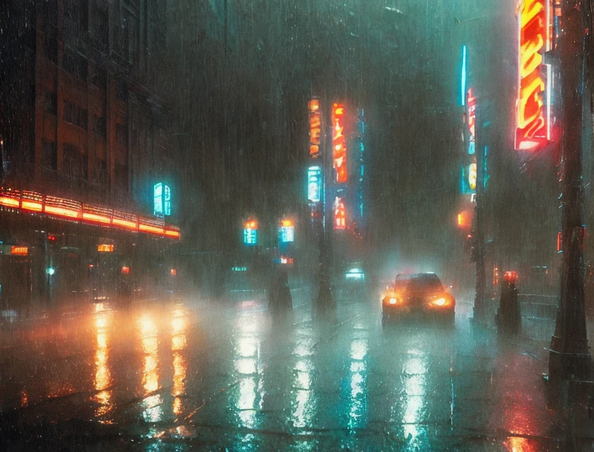 cityscape, night, ad neon, rain <lora:Blade Runner v.2.2:0.8>, art by greg rutkowski and artgerm, soft cinematic light, adobe lightroom, photolab, hdr, intricate, highly detailed, (depth of field:1.4)