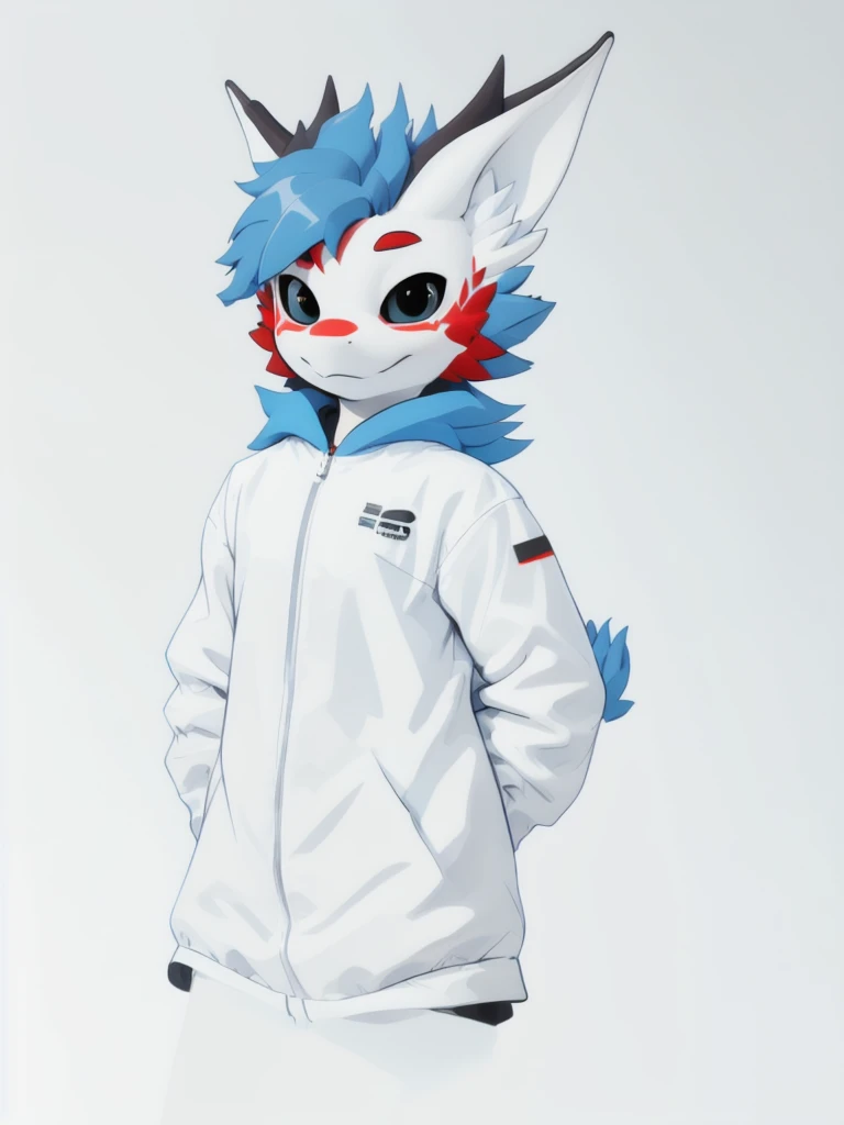 bicolor, nardo, cute, portrait, dynamic scene, close up face, good colors, 3/4 view, three-quarter view, gray simple background, thick lines, blue hairs, black and red techwear clothes, comic, kid <lora:vrcfurry_v2.1:0.8> <lora:gachaSplashLORA_gachaSplash31:1>