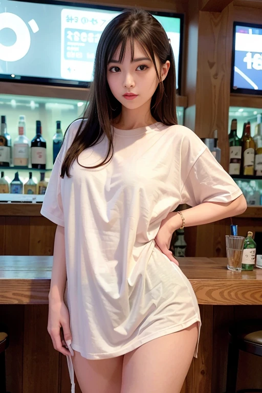 <lora:betterCuteAsian03:0.3> is posing for a photo in a sexy pose, (oversized_shirt:1.3), sportive oversized_shirt,
good hand,4k, high-res, masterpiece, best quality, head:1.3,((Hasselblad photography)), sharp focus, (cinematic lighting), night, soft lighting, dynamic angle, [:(detailed face:1.2):0.2],(((standing in a bar))), outside,   <lora:oversized_shirt10:0.5>