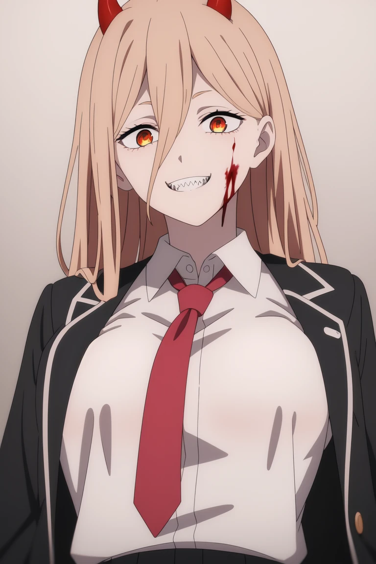 BoBa
((best quality)), ((masterpiece)), (detailed)
<lora:BoBaV2:0.7>
1girl, black_jacket, black_necktie, blood, blood_on_clothes, blood_on_face, blood_on_hands, blood_splatter, demon_girl, demon_horns, fangs, formal, gradient, gradient_background, grey_background, hair_between_eyes, hood, horns, jacket, long_hair, looking_at_viewer, necktie, power_\(chainsaw_man\), red_eyes, red_horns, sharp_teeth, shirt, smile, solo, suit, teeth, upper_body, white_shirt