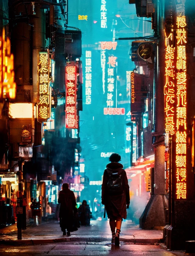 a cyberpunk woman, walking at street, complex background <lora:Blade Runner v.2.2:0.7>  <lora:Jenny O Sullivan:0.8>