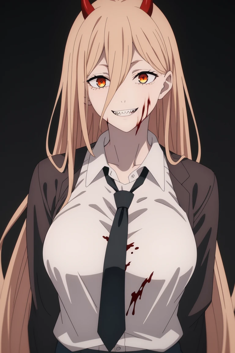 BoBa
((best quality)), ((masterpiece)), (detailed)
<lora:BoBaV2:0.7>
1girl, black_jacket, black_necktie, blood, blood_on_clothes, blood_on_face, blood_on_hands, blood_splatter, demon_girl, demon_horns, fangs, formal, gradient, gradient_background, grey_background, hair_between_eyes, hood, horns, jacket, long_hair, looking_at_viewer, necktie, power_\(chainsaw_man\), red_eyes, red_horns, sharp_teeth, shirt, smile, solo, suit, teeth, upper_body, white_shirt