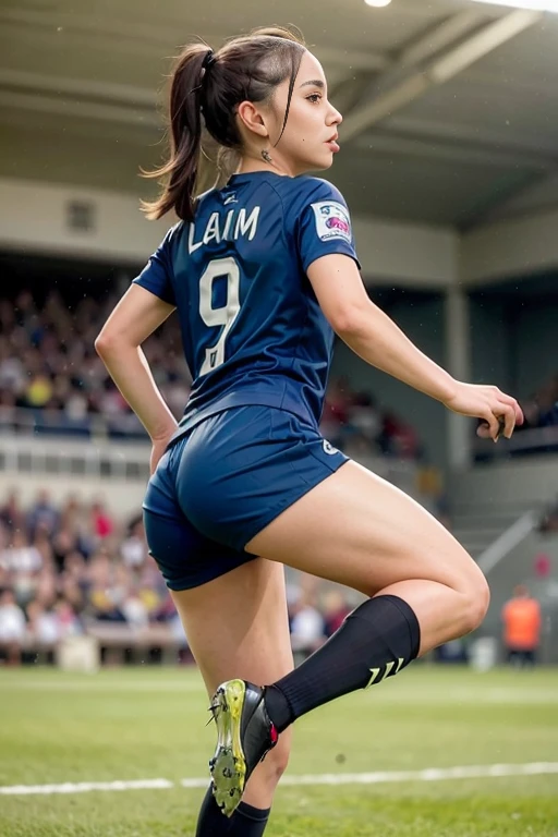 <lora:betterCuteAsian03:0.3>, woman posing for a photo,(kicking the ball,wearing soccer_uniform:1.3),black uniform, back view,
good hand,4k, high-res, masterpiece, best quality, head:1.3,((Hasselblad photography)), finely detailed skin, sharp focus, (cinematic lighting), collarbone, night, soft lighting, dynamic angle, [:(detailed face:1.2):0.2],(((inside_soccer_field))), outside,    <lora:soccer_uniform:0.5>