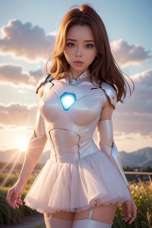 <lora:betterCuteAsian03:0.3>, (wearing ballet dress with tutu:1.1),(wearing white irongirl_suit:1.3), sunset,
good hand,4k, high-res, masterpiece, best quality, head:1.3,((Hasselblad photography)), finely detailed skin, sharp focus, (cinematic lighting), night, soft lighting, dynamic angle, [:(detailed face:1.2):0.2], medium breasts, outside,  <lyco:irongirl_ballet_suit:0.35>