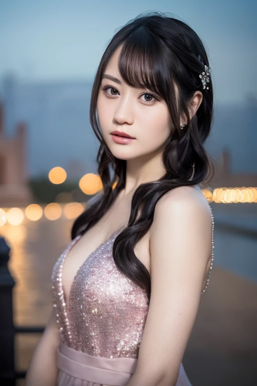 8k, RAW Photo, Best Quality, Masterpiece, Realistic, PhotoRealistic, Extremely Detailed 8k Wallpaper, Beautifully Detailed Eyes, Finely Detailed Face, 
 BREAK 
Professional Lighting, 
 BREAK 
(((s-bridge + t-skytree + s-river + city lights + sparkle + building + cityscape + twilight:1.8))), 
Perfectly Anatomically Correct:1.0, 5 Beautiful Thin Finger:1.0, 
 BREAK 
1 Girl, 
Very Short Hair Bun:1.2, Symmetrical Clear Eyes:1.1, Captivating Eye Reflections:1.1, 
[Kawaii, Japanese], Wide-Set Eyes, [Big Eyes], Almond-Shaped Eyes, tareme, (Double Eyelids), [Eye Bags], (White Skinned), Blush, Embarrassed, 17-Year-Old, 
(Round Face), [Chiseled Face], Round Chin, Thin Lips, [Small Nose], (Wet Hair), [Messy Hair], Open Mouse, [Pouted Cheek], 
Clothing Random SHIMAMURA Tops + Bottoms, 
Looking Back Viewer, 
 BREAK 
SFW:1.0, 
 BREAK 
Long Shot:1.2, bokeh:1.2