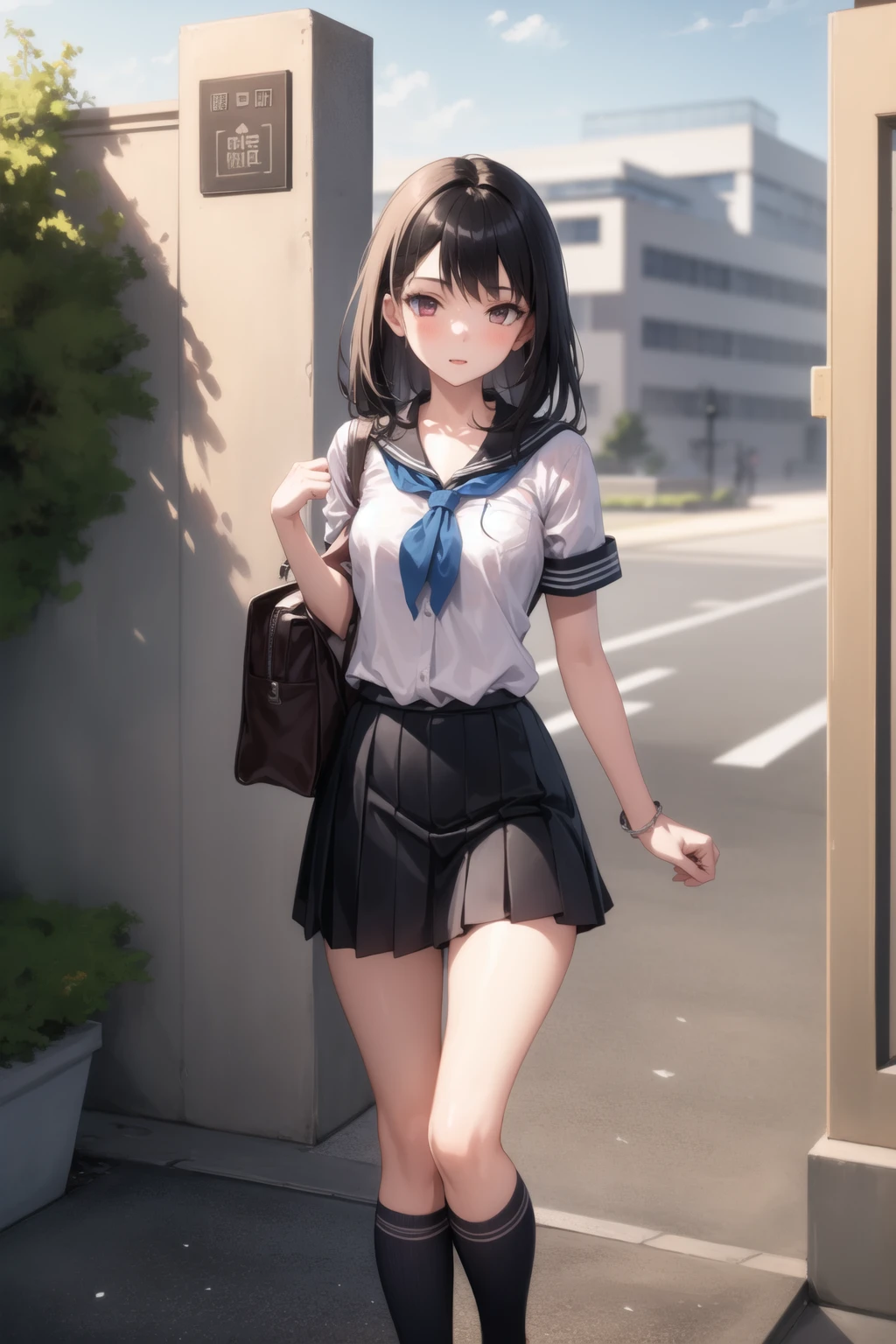 <lora:school_outdoors_v0.2:1> 
1girl, school, school uniform, gate, fence, masterpiece, best quality, highly detailed