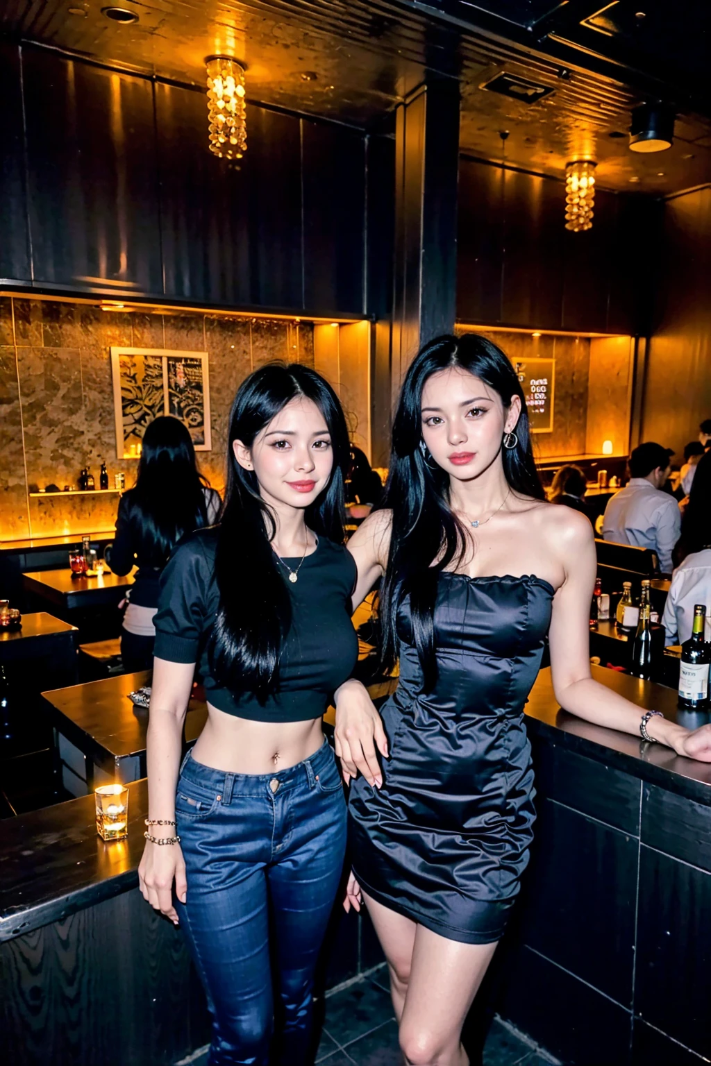 <lora:nightclub:0.7>,nightclub
(multiple girls:1.3),