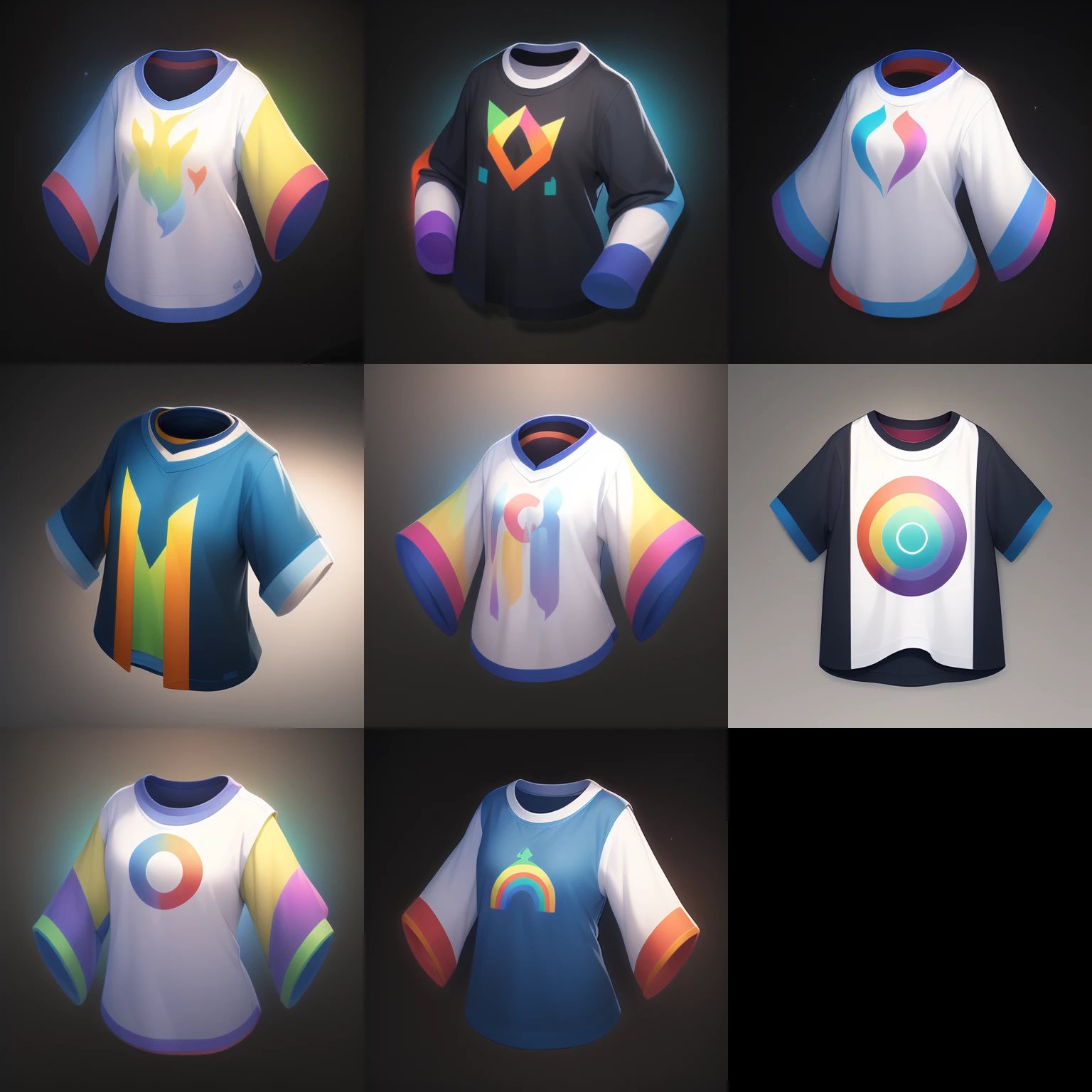 (Nobody cares: 1.5), Masterpiece, Ultimate, (Rainbow Colors), T-shirt, game icon, <lora:GameIconResearch_clothes_Lora:0.8>