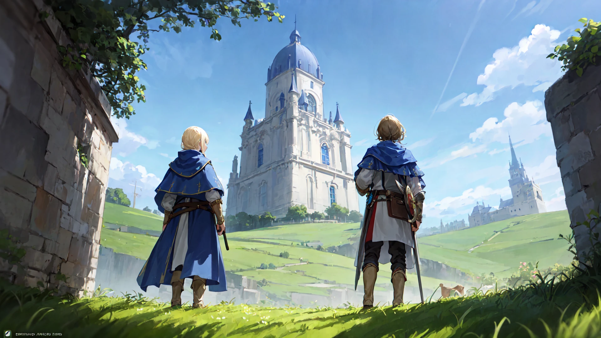 (Medieval European Fantasy:1.2), best quality, ultra detailed, (minor:1.3),
(looking away:1.2), (Various hairstyles:1.3),
Warrior, Knight, Wizard, Priest, thief, armament,
(grassland :1.4),
from behind,
from below,
night