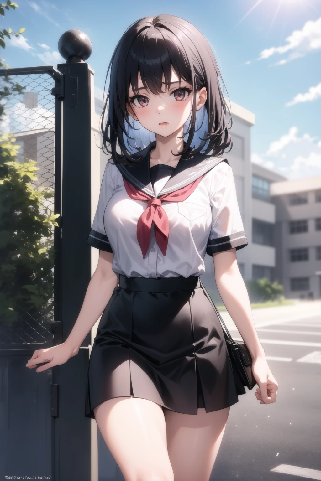 <lora:school_outdoors_v0.2:1>
1girl, school, school uniform, gate, fence, masterpiece, best quality, highly detailed