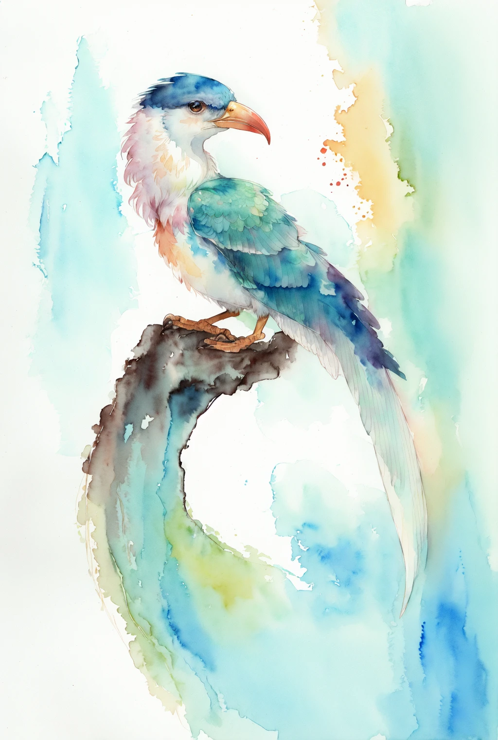 ( watercolor \(medium\), IrisCompiet:1.2),<lora:IrisCompietStyle:0.9>, side view of a bird with long beak, arctic ocean , intricate background