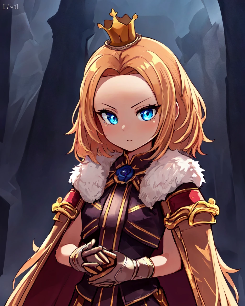 (masterpiece), best quality, highres, 4k, 8k, Detailed Illustration, intricate detail, cinematic lighting, amazing quality, 1girl, fit female, amazing shading, soft lighting, facing camera, perfect eyes, <lora:e7 Charlotte2:0.6> e7 Charlotte, small crown, big forehead