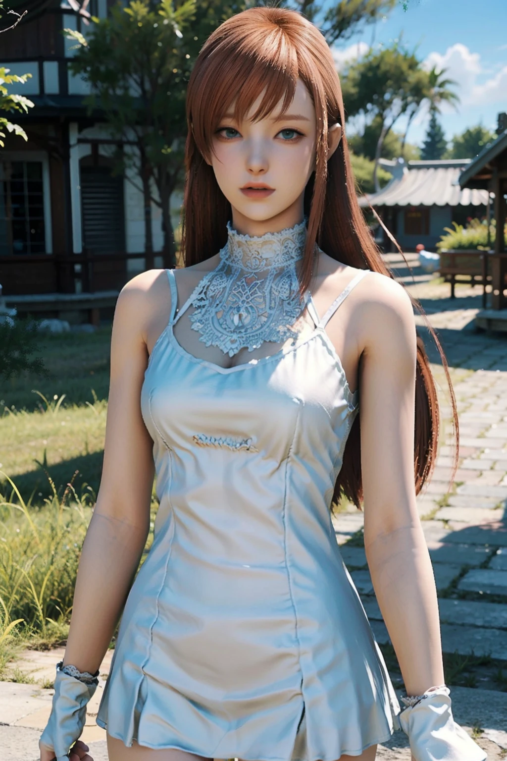 8k, RAW photo, best quality, masterpiece, ,looking at viewer, orange hair, detailed eyes, long hair, bangs, <lora:Ryne_1.0:0.7> outdoors, white dress, upper body, knee boots,
<lora:koreanDollLikeness_v15:0.3>