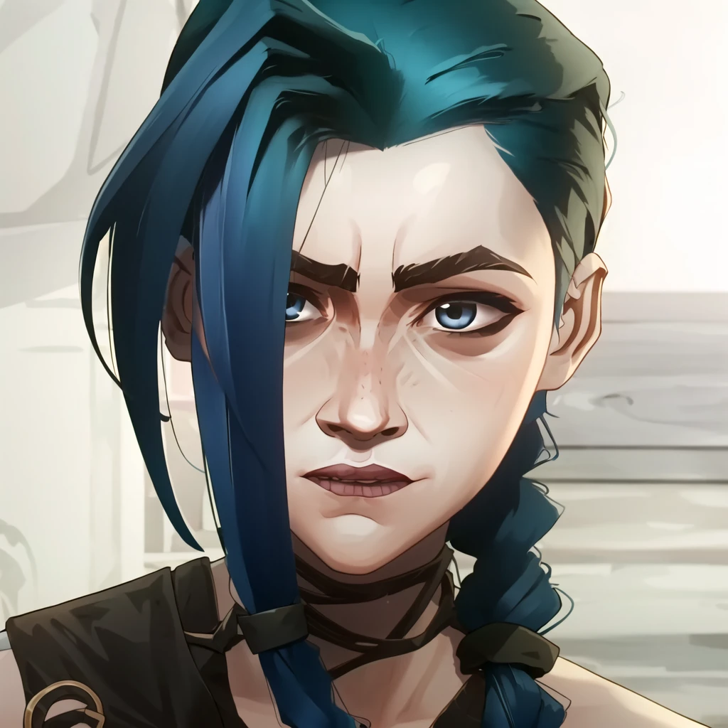 j1nxl0l, <lora:Arcane-Jinx-v1:1>, looking at viewer , portrait