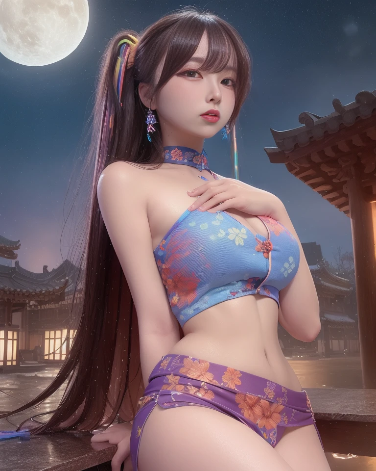 (8k, RAW photo:1.2),best quality, ultra high res,dramatic angle,(fluttered detailed color splashs), (illustration),(((1 girl))),(long hair),(rain:0.9),(hair ornament:1.4),there is an ancient palace beside the girl,chinese clothes,(focus on), color Ink wash painting,(color splashing),colorful splashing,(((colorful))),(sketch:0.8), Masterpiece,best quality, beautifully painted,highly detailed,(denoising:0.6),[splash ink],((ink refraction)), (beautiful detailed sky),moon,highly,detaild,(masterpiece, best quality, extremely detailed CG unity 8k wallpaper,masterpiece, best quality, ultra-detailed),(Lycoris radiata), <lora:koreanDollLikeness_v20:0.3>, <lora:coco_v3:1>