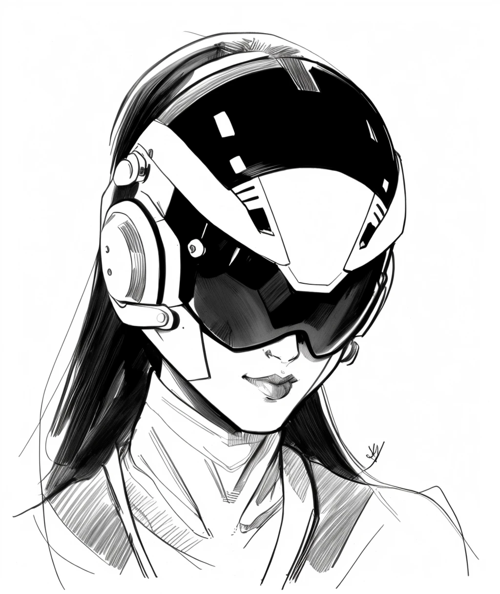 1girl, sketch artstyle, cyberhelmet, grayscale, monochrome, ((solo)) <lora:cyberhelmetv0.7:0.5>