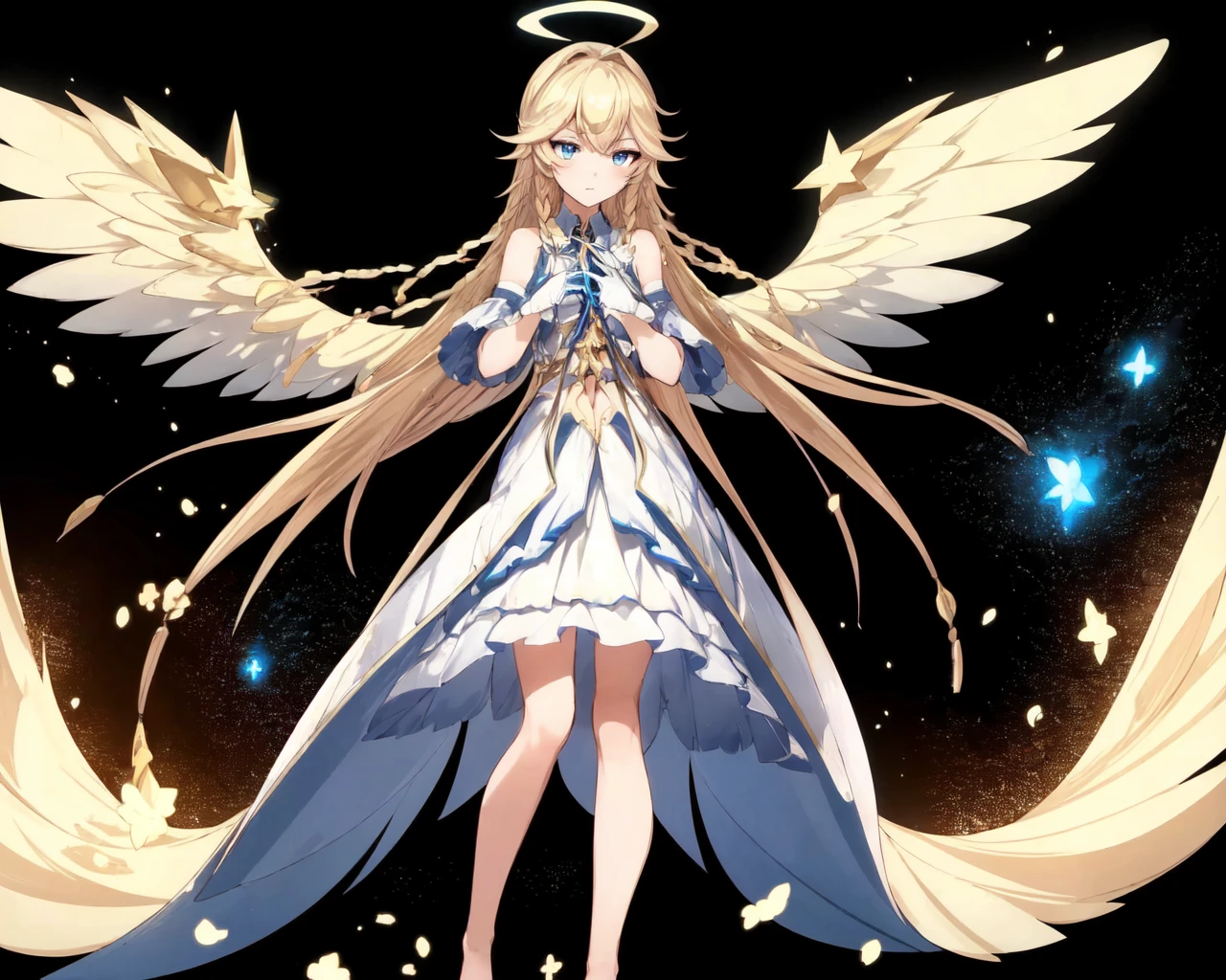 <lora:e7 AOL2:0.7> e7 AOL,full body, dynamic angle, extending her wings, stars in the background, colorful,
(masterpiece), best quality, highres, 4k, 8k, Detailed Illustration, intricate detail, cinematic lighting, amazing quality, 1girl, fit female, amazing shading, soft lighting, facing camera, perfect eyes,