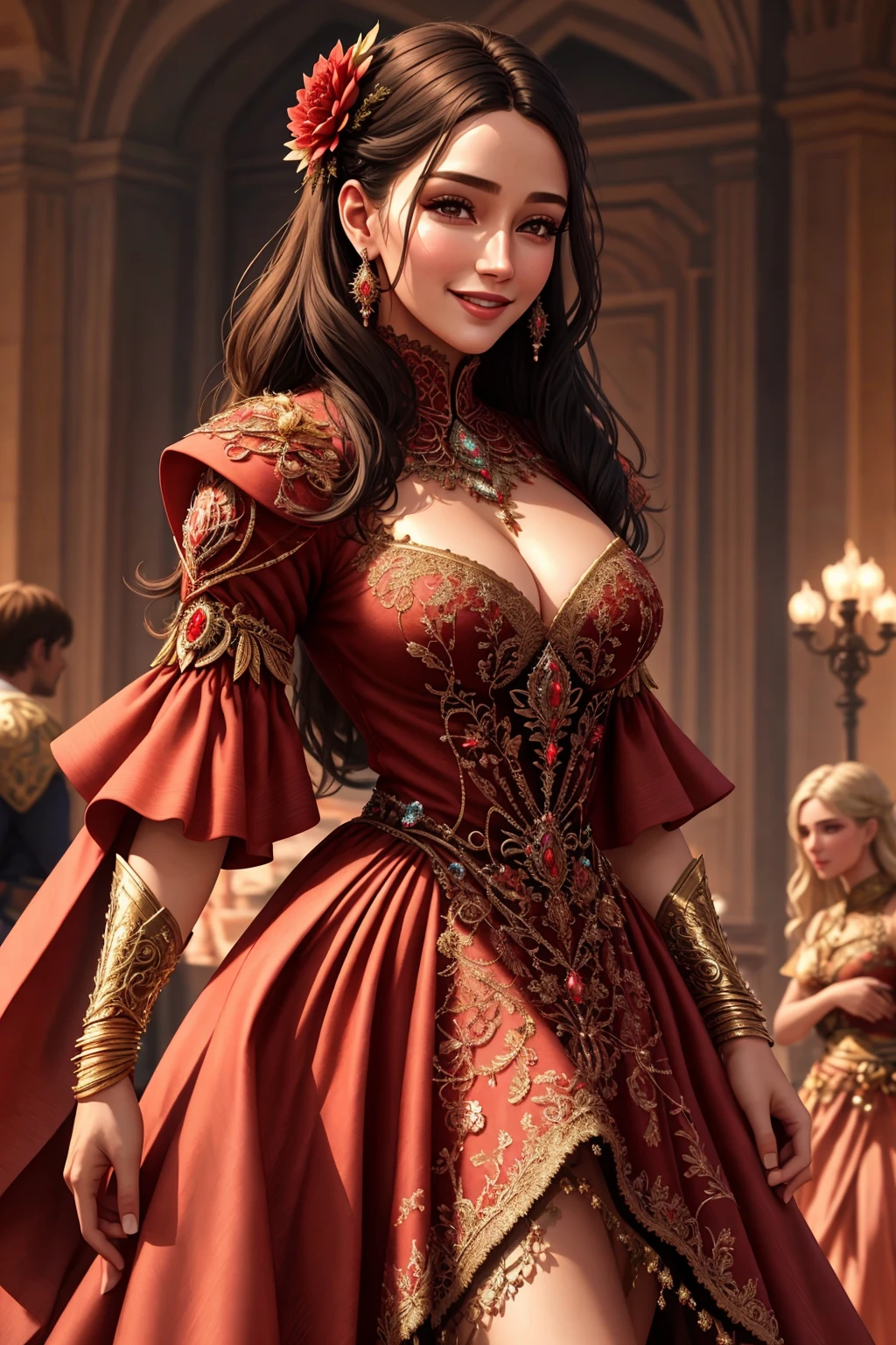 Masterpiece, absurdres, fine detail, HDR,
beautiful woman,smiling
([Haute_Couture, designer dress|LnF]::0.5), 
woman wearing a [Haute_Couture dress|LnF], front view, fashion show background , cowboy shot
 <lora:LnFCouture:1>