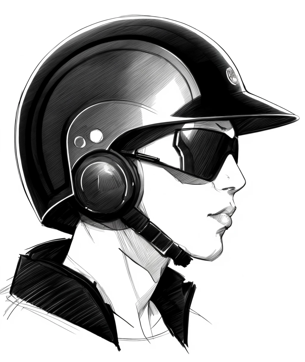 sketch artstyle, futuristic helmet, side view, finely detailed, minimalism, 4k, ((grayscale)), monochrome, ((solo))