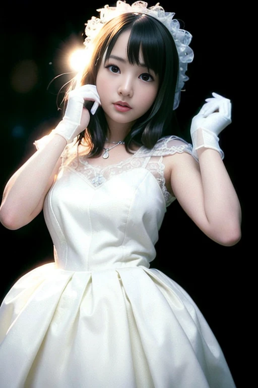 (photo realistic:1.55), <lora:park_min-young-07:1>, masterpiece, best quality, detailed, blurry, depth_of_field, blurry_background, blurry_foreground, 1girl, gloves, white_gloves, dress, motion_blur, photo_\(medium\), solo, white_dress