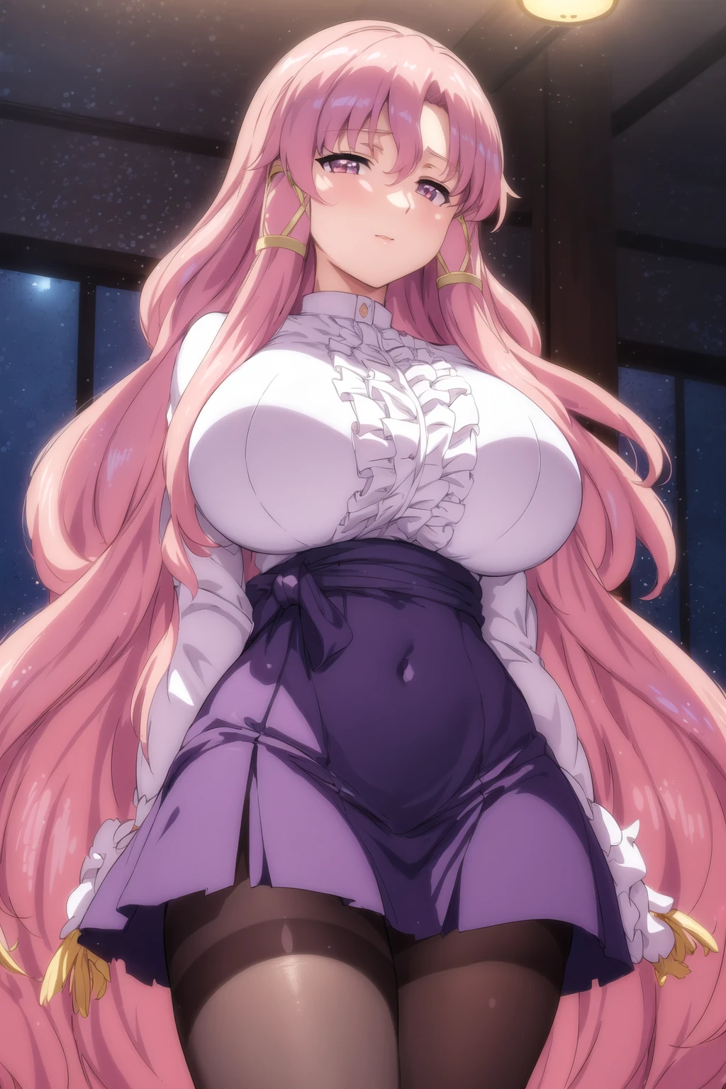 (Night:1.7), Japan, Tokyo, CityView, Before Window, at school,
Standing at attention,black_pantyhose,
long_sleeves,white shirt,
<lora:Cattleya_Familiar_Zero-KK77-V1:0.7>,Purple_Long_Skirt,
pink_hair,long_hair,frills,pink_eyes,hair_tubes,
1 girl, 20yo,mature female,Beautiful Finger,Beautiful long legs,Beautiful body,Beautiful Nose,Beautiful character design, perfect eyes, perfect face,
looking at viewer, in the center of the image,
NSFW,official art,extremely detailed CG unity 8k wallpaper, perfect lighting,Colorful, Bright_Front_face_Lighting,
(masterpiece:1.0),(best_quality:1.0), ultra high res,4K,ultra-detailed,
photography, 8K, HDR, highres, absurdres:1.2, Kodak portra 400, film grain, blurry background, bokeh:1.2, lens flare, (vibrant_color:1.2)
(Beautiful,large_Breasts:1.4), (beautiful_face:1.5),(narrow_waist),