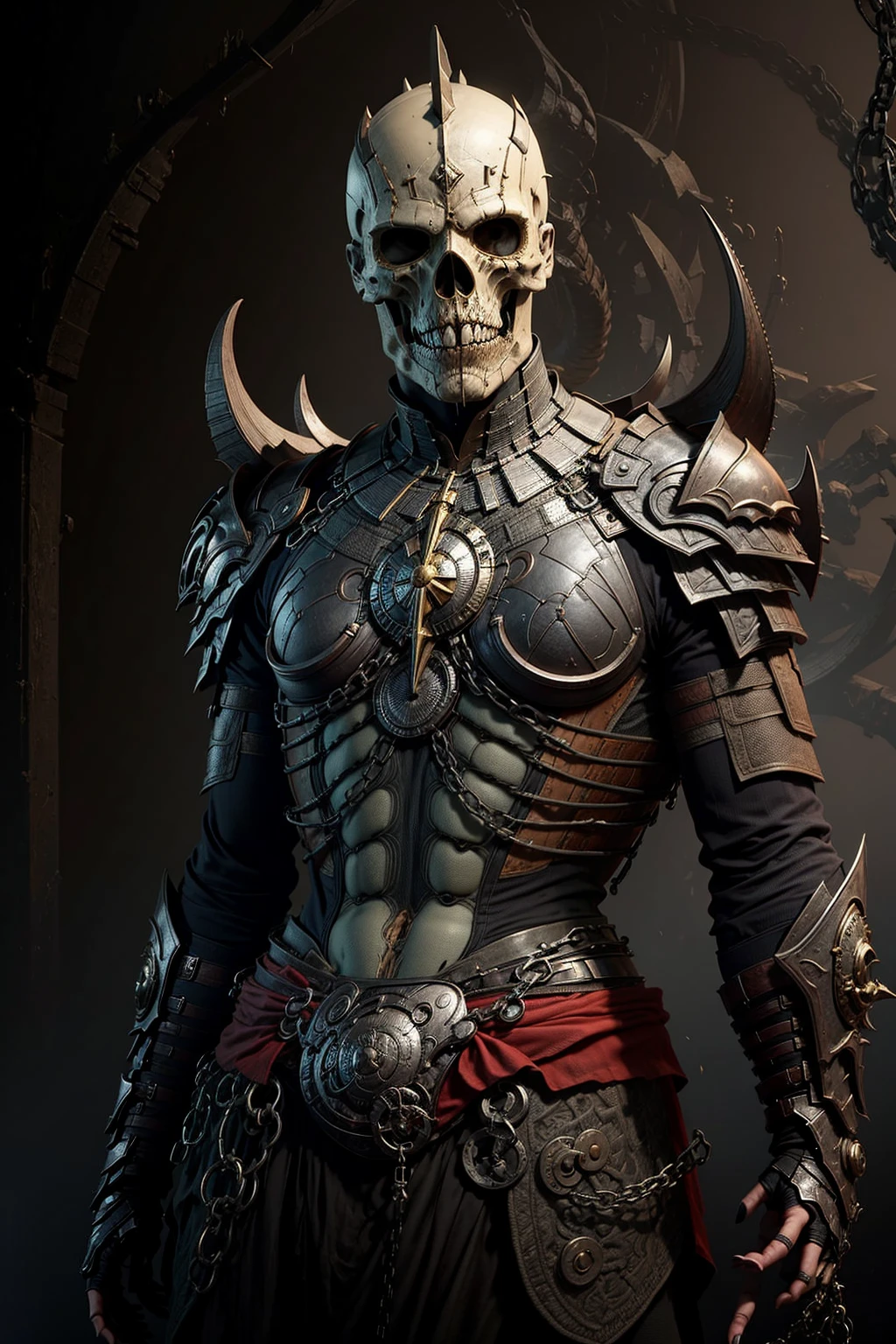 A male Necromancer standing in front of a black background in the style of D14bl0