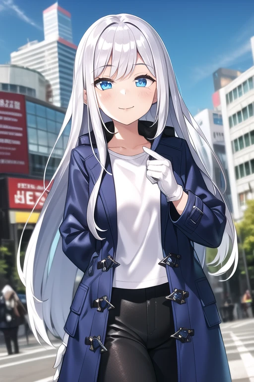 1girl,city, blue_eyes,coat,long_hair, open_mouth, silver_hair, very_long_hair,white shirt,smile,white glove,closed mouth,
BREAK <lora:deluster2:-1:OUT04-11>