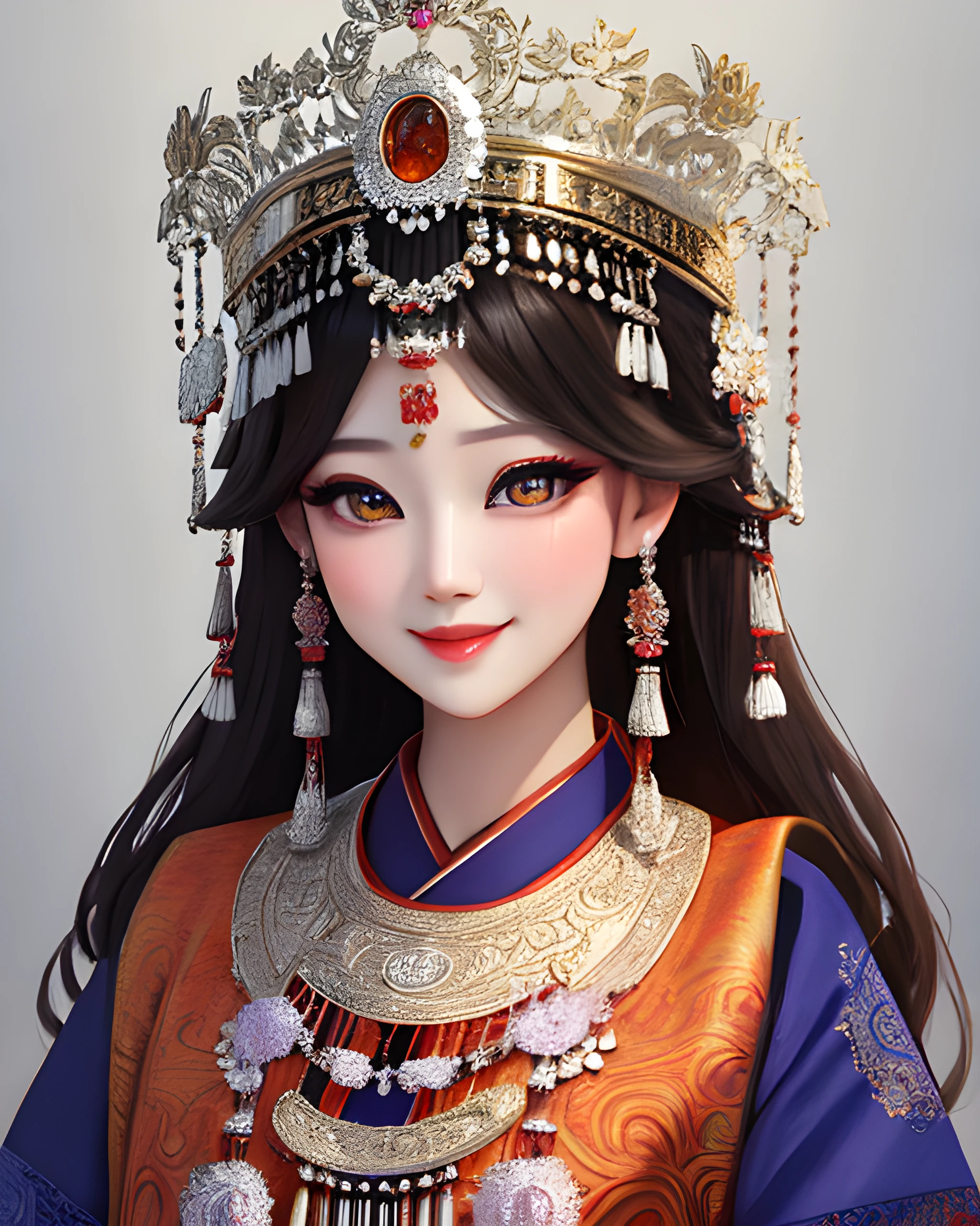 woman wearing miaofashion, portrait, big amber eyes, sweet smile, masterpiece, 8k, highest quality, trending on art station