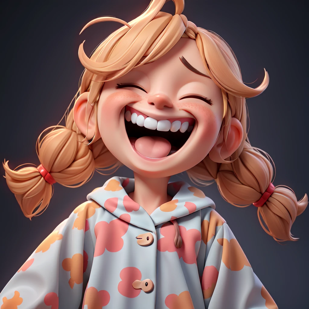 masterpiece, best quality,a blonde girl wearing pajamas laughing with her mouth open , toothy expression
