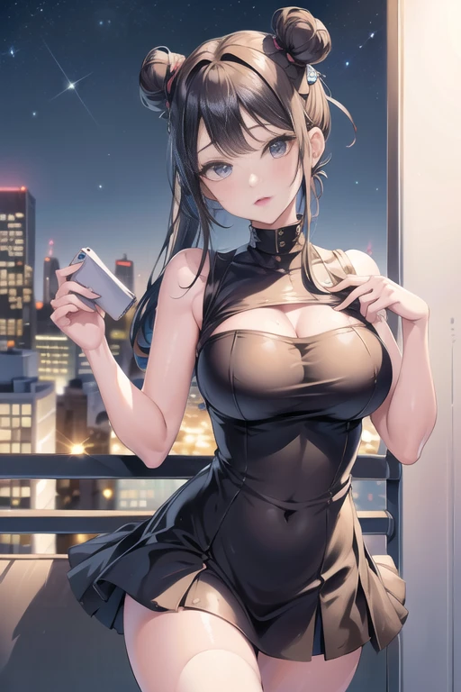 <lora:betterCuteAsian03:0.3>, (space_buns_hairstyle:1.3),woman posing for a photo, wearing elegant dress,
good hand,4k, high-res, masterpiece, best quality, head:1.3,((Hasselblad photography)), finely detailed skin, sharp focus, (cinematic lighting), night, soft lighting, dynamic angle, [:(detailed face:1.2):0.2],(((in the city))),   <lora:space_buns_hairstyle:0.4>