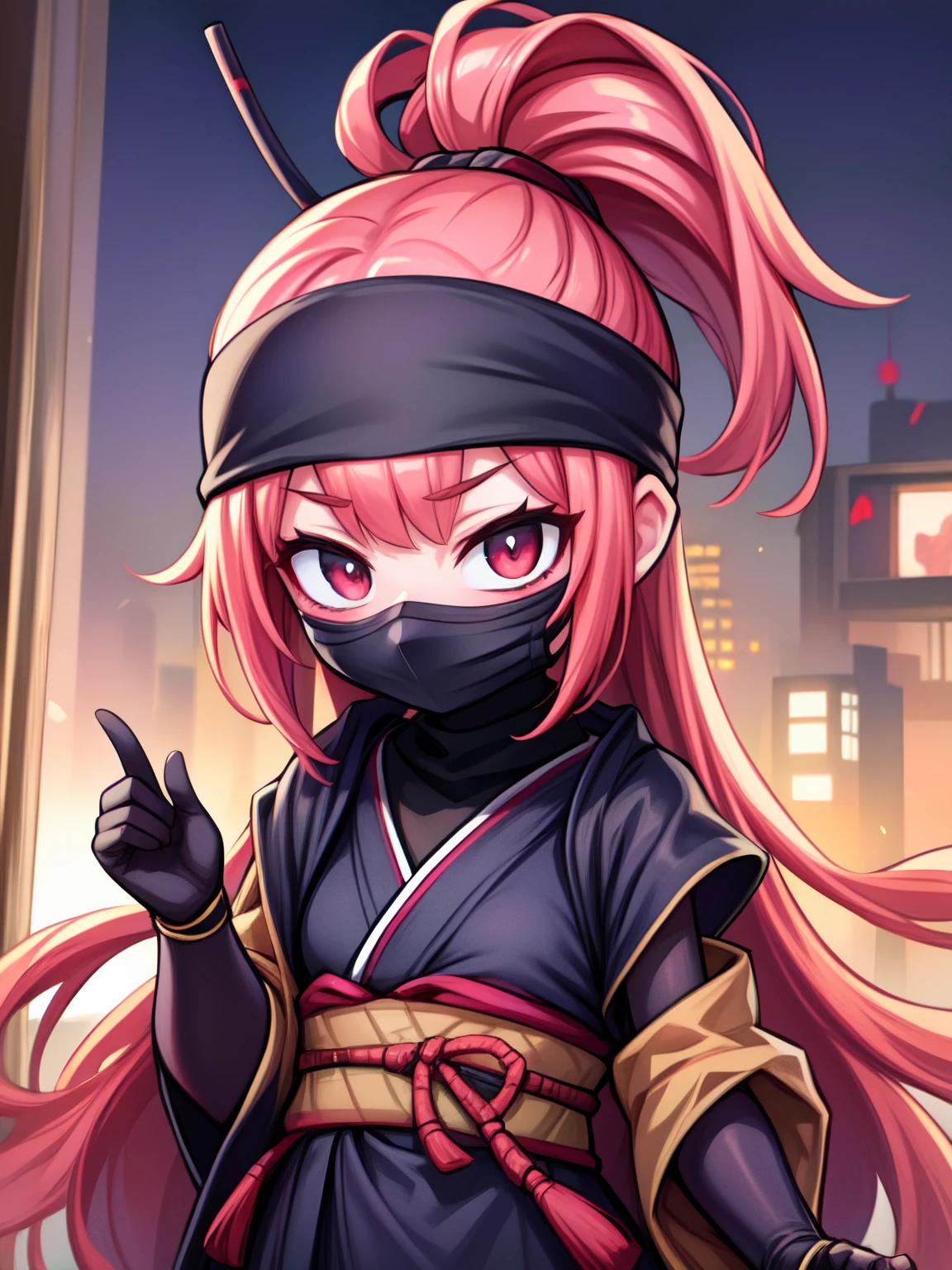 masterpiece, best quality, highres, absurdres, ultra detailed, 1girl, petite, ninja mask, ninja,