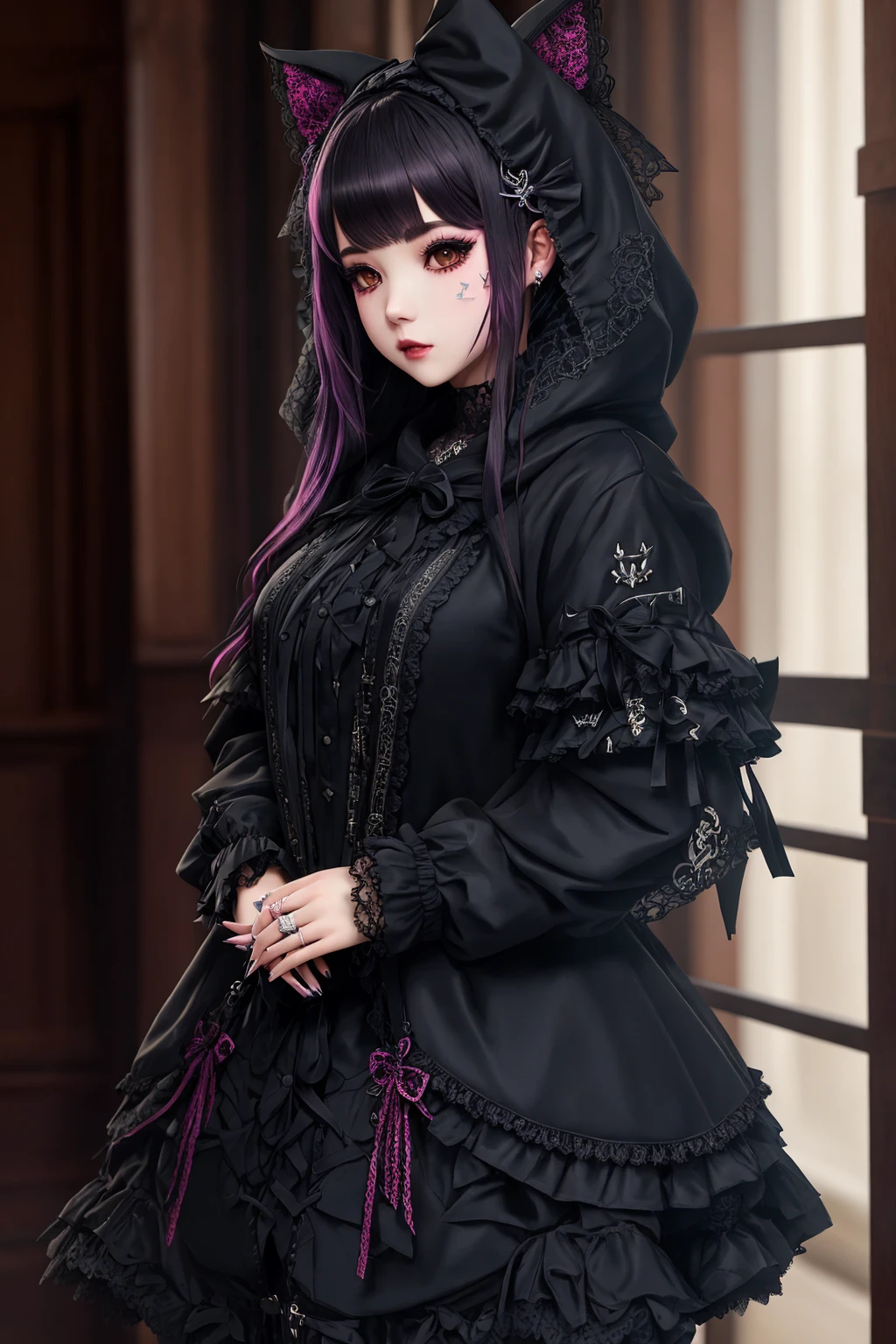 Masterpiece, absurdres,award winning photo, extremely detailed, amazing, fine detail,
([hoodie|DRK_GLAM|GothGal]::0.5),
DRK_GLAM,,a woman wearing a GothGal_hoodie, frills, ribbons, lace,skulls,
 <lora:DarkHoodies:1>