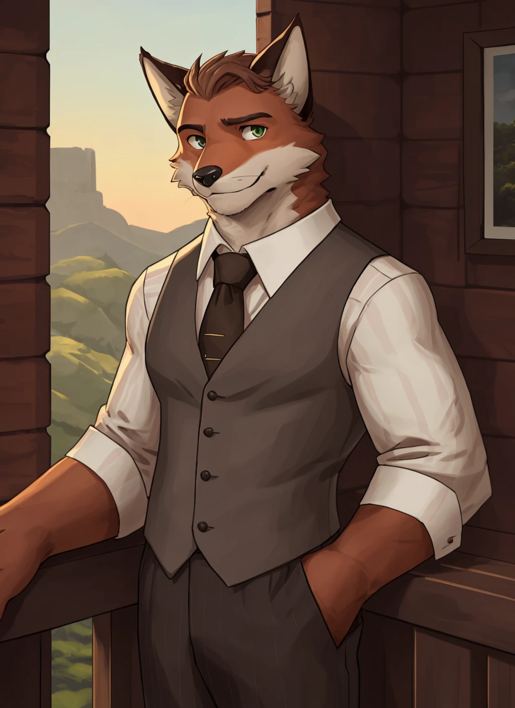 <lora:murdoch-09:0.9>, murdoch, solo, clothed, sleeves rolled up, brown fur, looking at viewer