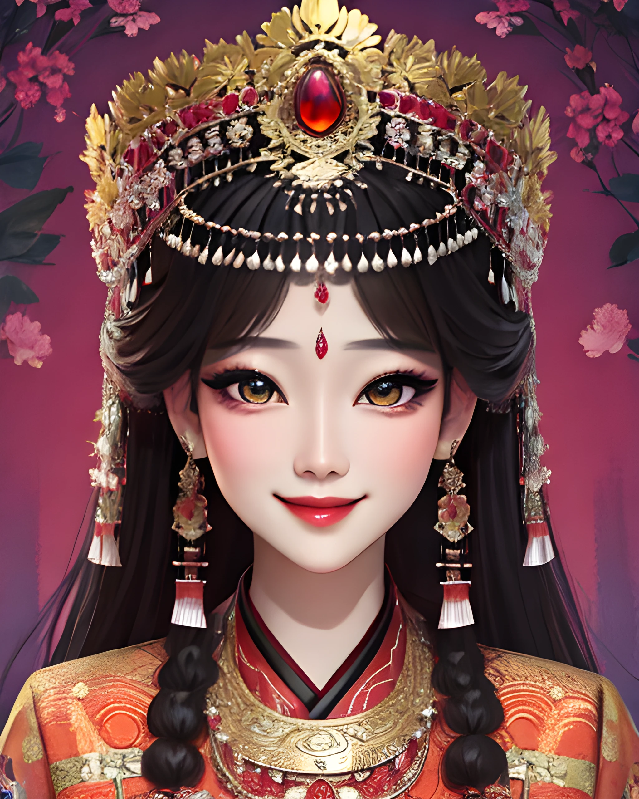 woman wearing miaofashion, portrait, big amber eyes, sweet smile, masterpiece, 8k, highest quality, trending on art station