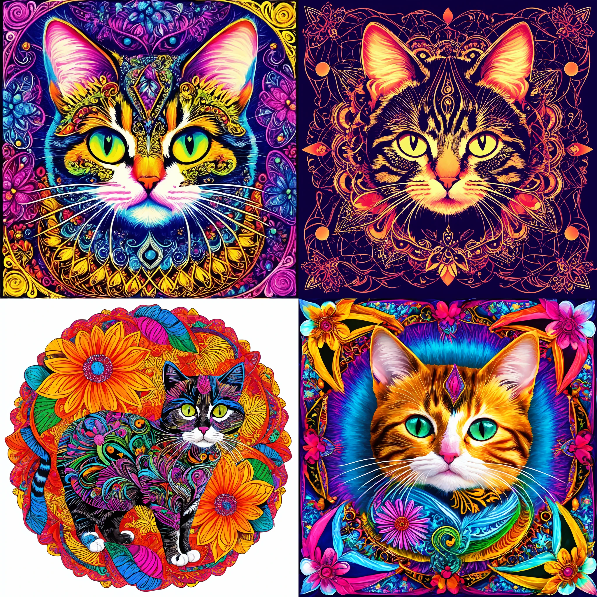 masterpiece, top quality, best quality, official art, beautiful and aesthetic, (cat catcore:1.3), extremely detailed, fractal art, colorful flowers, highest detailed, zentangle, dynamic pose, abstract background, many colors, earrings, feathers