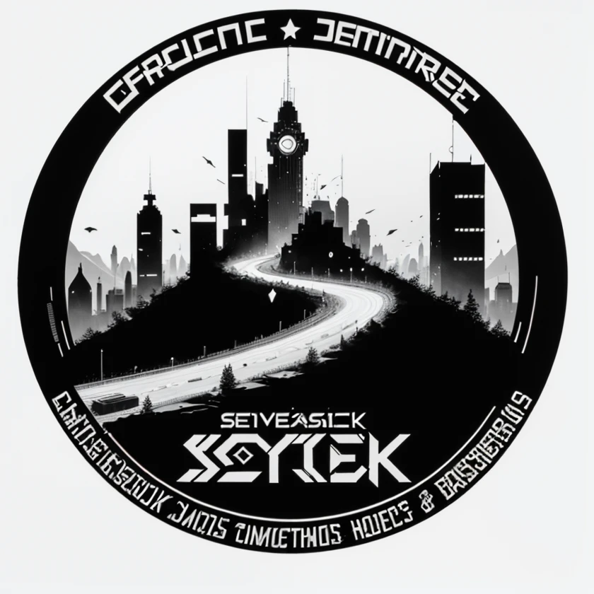 (masterpiece:1.2, best quality),
Graphic details, perfect design,
cyberpunk Forts, cyberpunk towers, cities,positive and negative space,Black and white portrait:1.4,Badges, circles, wings, graphics,Symbol, totem,white background,simple background,parody, solo, grey,rhodes island logo,Military armband,Black and white negative graph:1.4