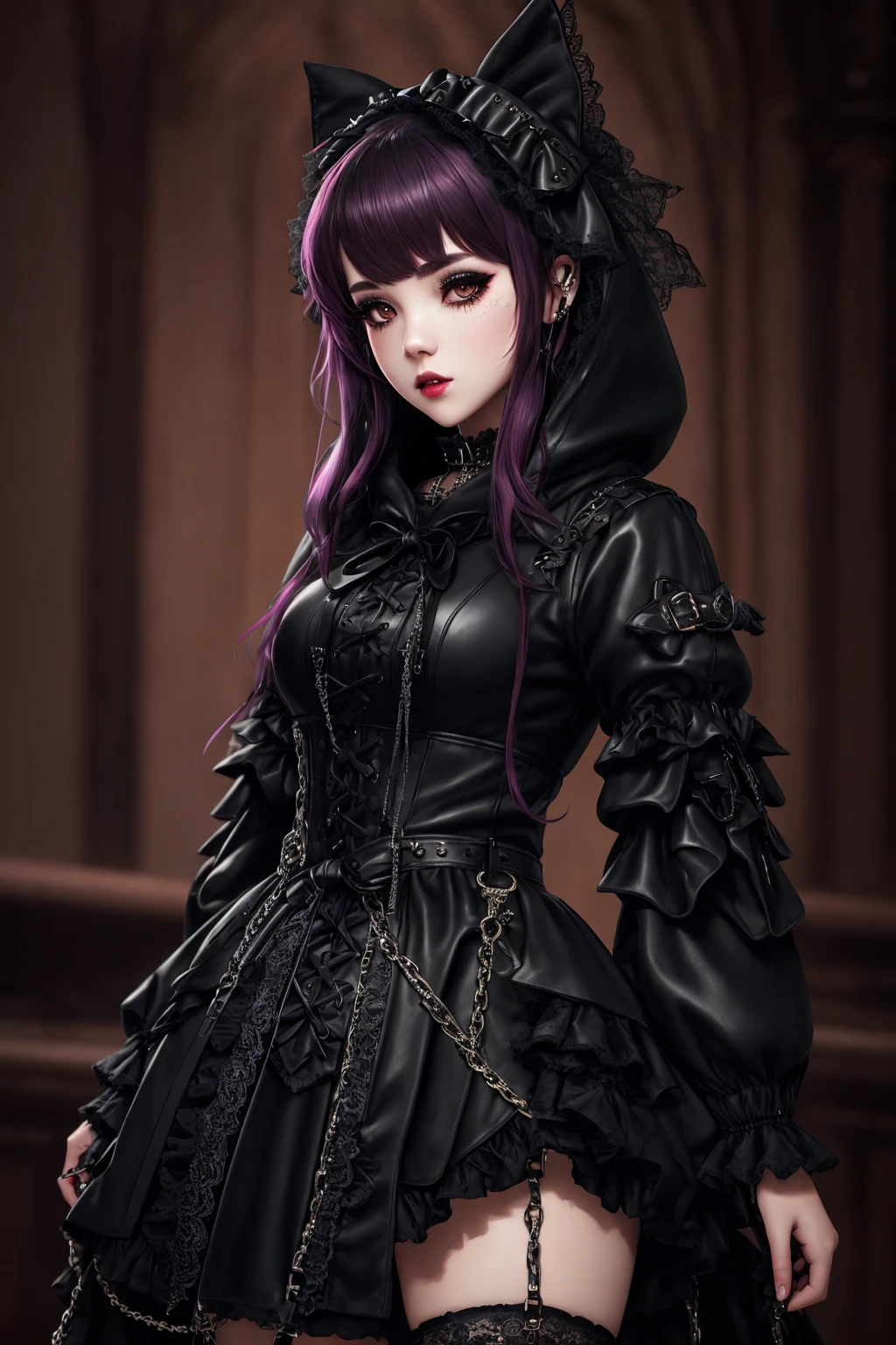 Masterpiece, absurdres,award winning photo, extremely detailed, amazing, fine detail,
([hoodie|DRK_GLAM|GothGal]::0.88),
DRK_GLAM,,a woman wearing a GothGal_hoodie, frills, ribbons, lace,iron chains,leather,
 <lora:DarkHoodies:0.75>