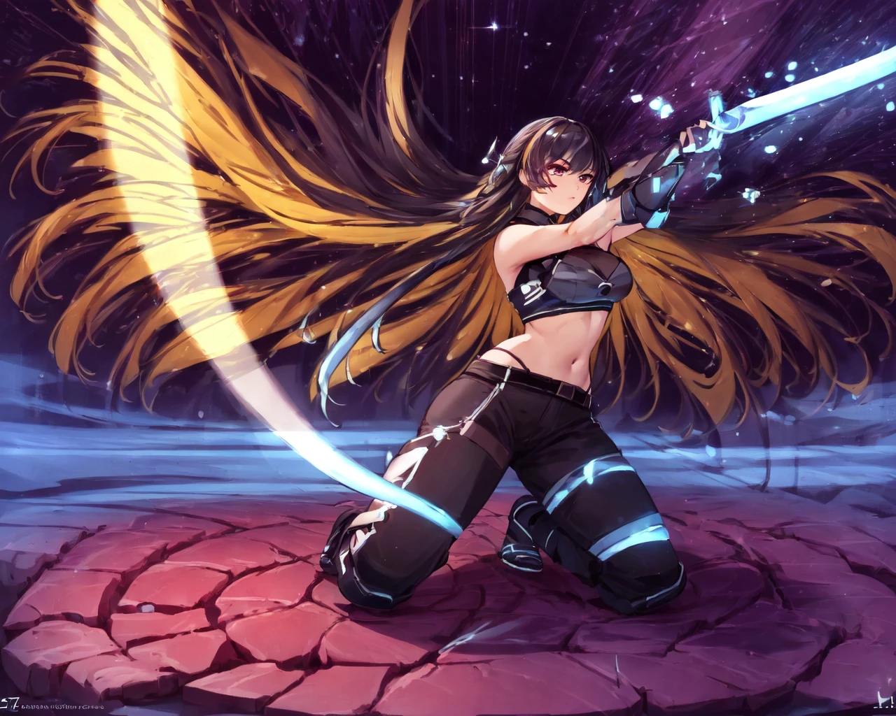 <lora:e7 LPKarin:0.8> e7 LPKarin, full body, dynamic angle, crouching,
(masterpiece), best quality, highres, 4k, 8k, Detailed Illustration, intricate detail, cinematic lighting, amazing quality, 1girl, fit female, amazing shading, soft lighting, facing camera, perfect eyes