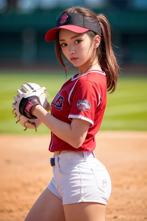 <lora:betterCuteAsian03:0.3>, a woman playing baseball, (wearing baseball_uniform:1.3), red uniform, holding a baseball glove, 
good hand,4k, high-res, masterpiece, best quality, head:1.3,((Hasselblad photography)), finely detailed skin, sharp focus, (cinematic lighting), night, soft lighting, dynamic angle, [:(detailed face:1.2):0.2],(((inside_stadium))),    <lora:baseball_uniform:0.5>