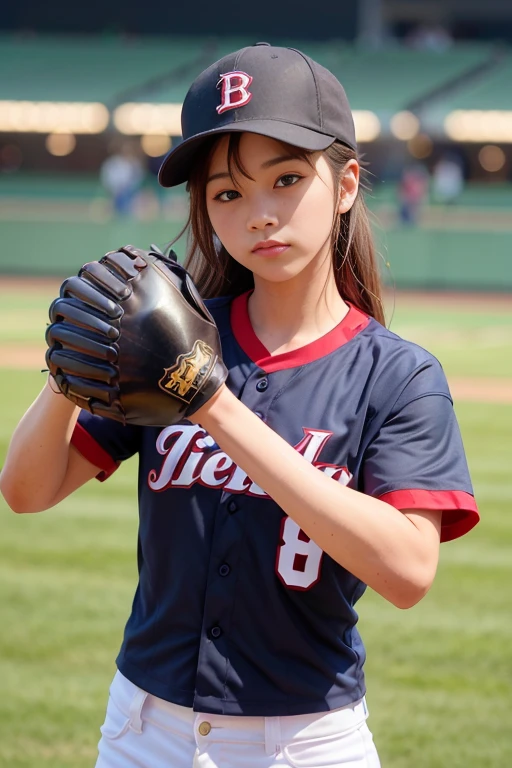 <lora:betterCuteAsian03:0.3>, a woman playing baseball is throwing a ball, (holding baseball glove, wearing baseball_uniform:1.3), black uniform, 
good hand,4k, high-res, masterpiece, best quality, head:1.3,((Hasselblad photography)), finely detailed skin, sharp focus, (cinematic lighting), night, soft lighting, dynamic angle, [:(detailed face:1.2):0.2],(((inside_stadium))),    <lora:baseball_uniform:0.5>