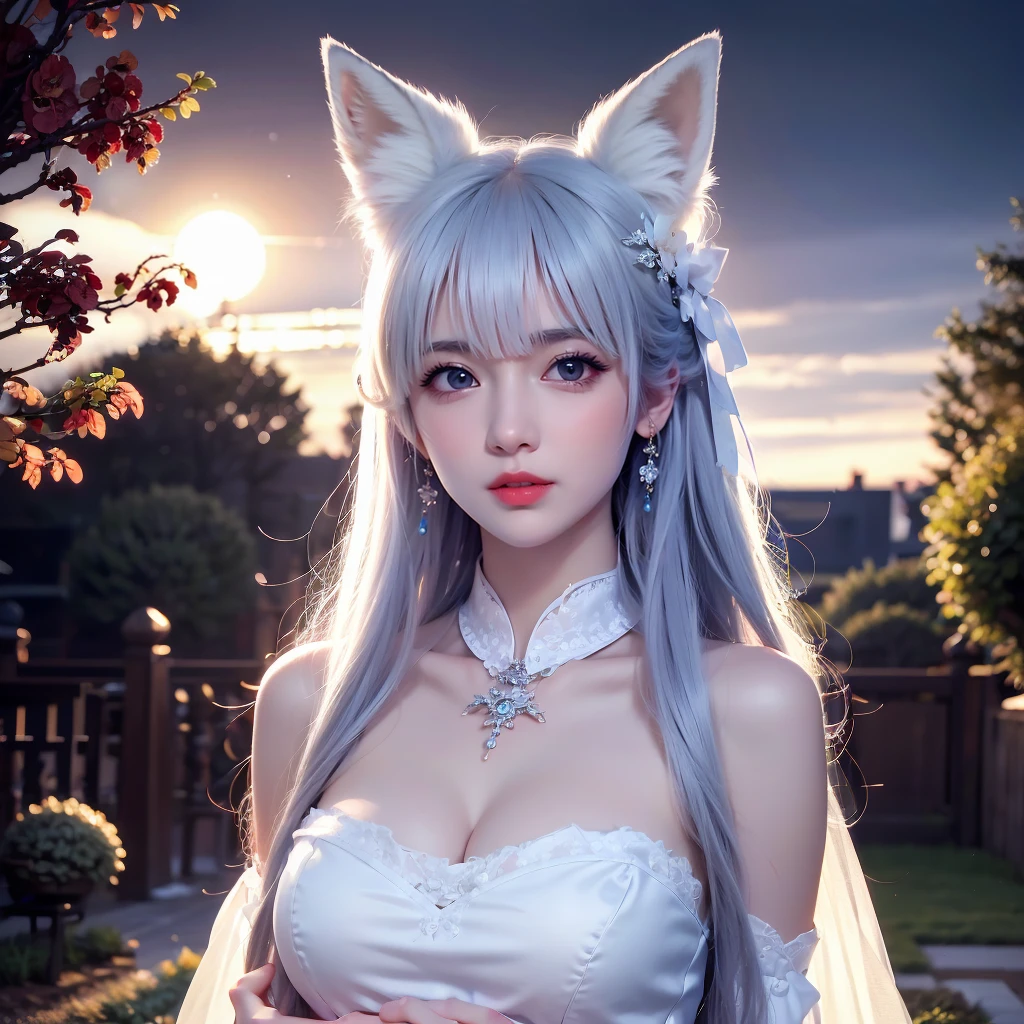face lighting,bright backlight,medium breasts,super high resolution,best quality,Photos,4k,(Realistic:1.2),filmg,1girl,delicate scene,Long hair,(Garden:1.3),lolita_dress,fox ears,<lora:girl_hunuan_0310:0.8>,