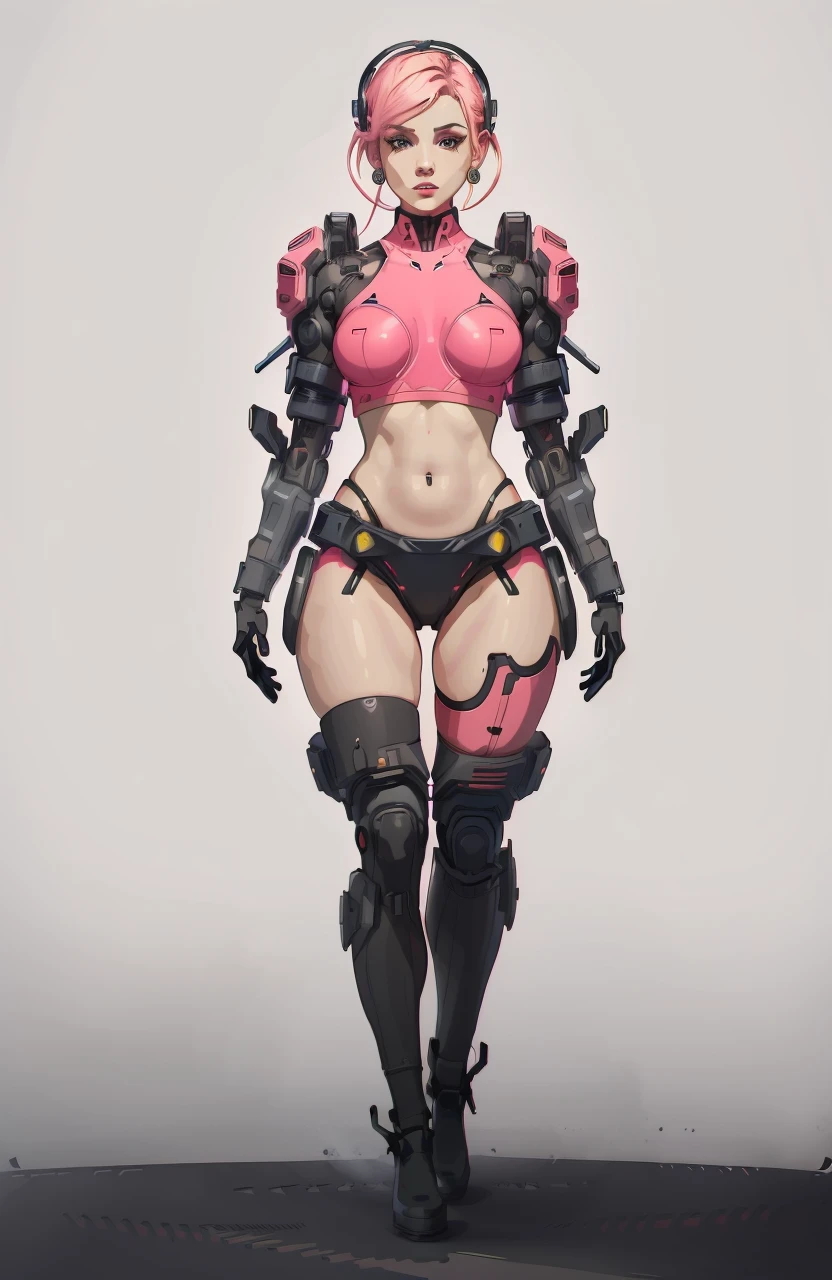 <lora:allymech:1> (xmech robot:1.4), cyborg bimbo, full length shot, tight skimpy tube top, bimbo, pink clothes, tiny mini skirt, thigh high socks, wide hips, hoop earrings, long eyelashes, Vector art, Vivid colors, Clean lines, Sharp edges, Minimalist, Precise geometry, Simplistic, Smooth curves, Bold outlines, Crisp shapes, Flat colors, Illustration art piece, High contrast shadows, Technical illustration, Graphic design, Vector graphics, High contrast, Precision artwork, Linear compositions, Scalable artwork, Digital art