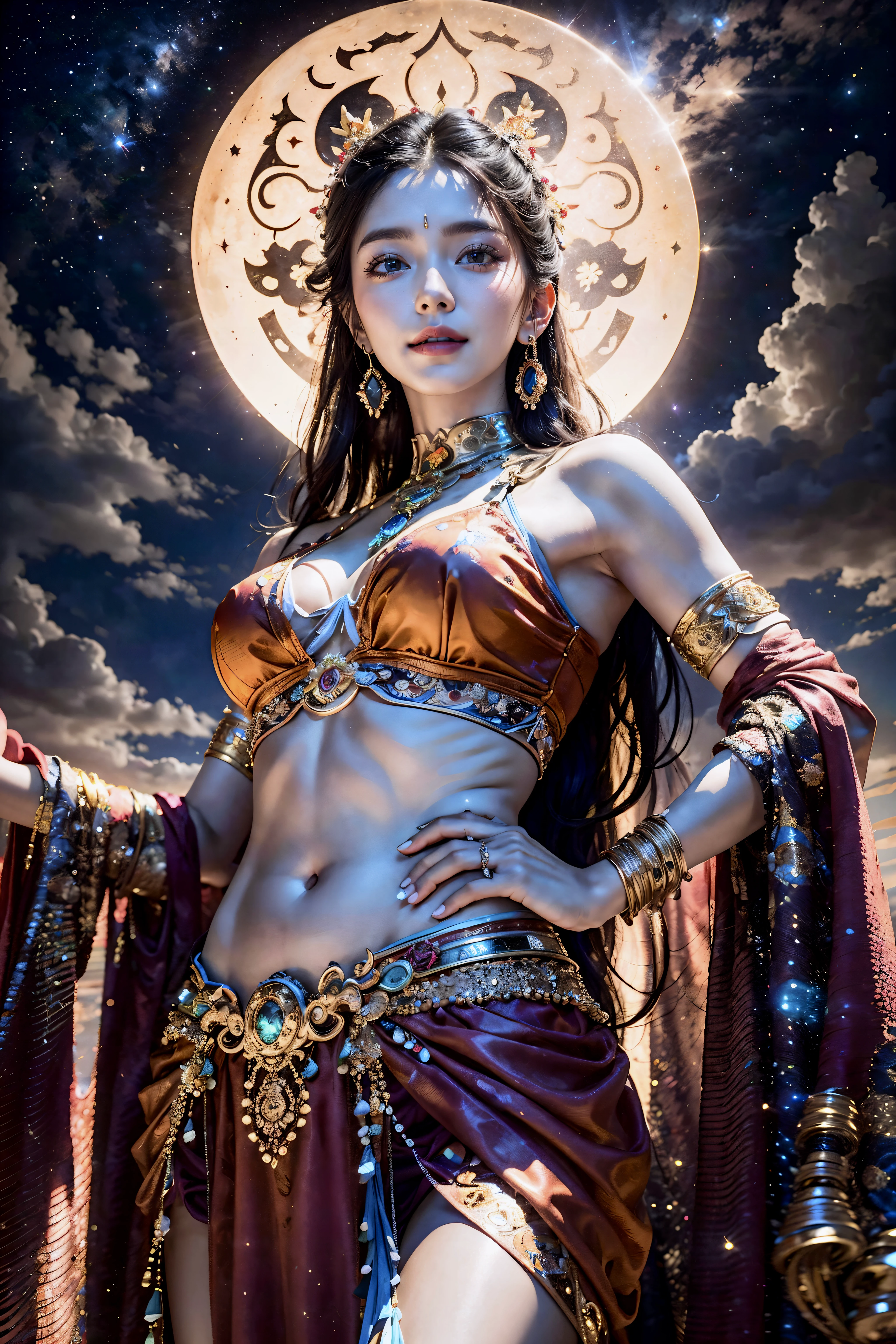 Zerg Queen Beautiful Girl: Ranlinger, 18 years old with slim body, (Belly dancer:1.6), Messy Hair, beautiful Perfect Face, Soft Skin, Perfect Face, Yasutomo Oka's painting style, Big firm Breasts, hard nipples, wearing Belly dancer's see-through red dress, breasts exposed, cleavage is exposed, jewelries, tiara, Add light purple and purple, Add Light Red, Intricate details, Splash screen, 8K resolution, masterpiece, Sexy, Sharp Eyes, Break, white silver, dynamic sexy poses, sweat, (dancing:1.4), (16th century arabic castle, alhambra palace, geometric pattern mural:1.3), Sharp Eyes, Break, white Blonde, Strong winds, Colorful light