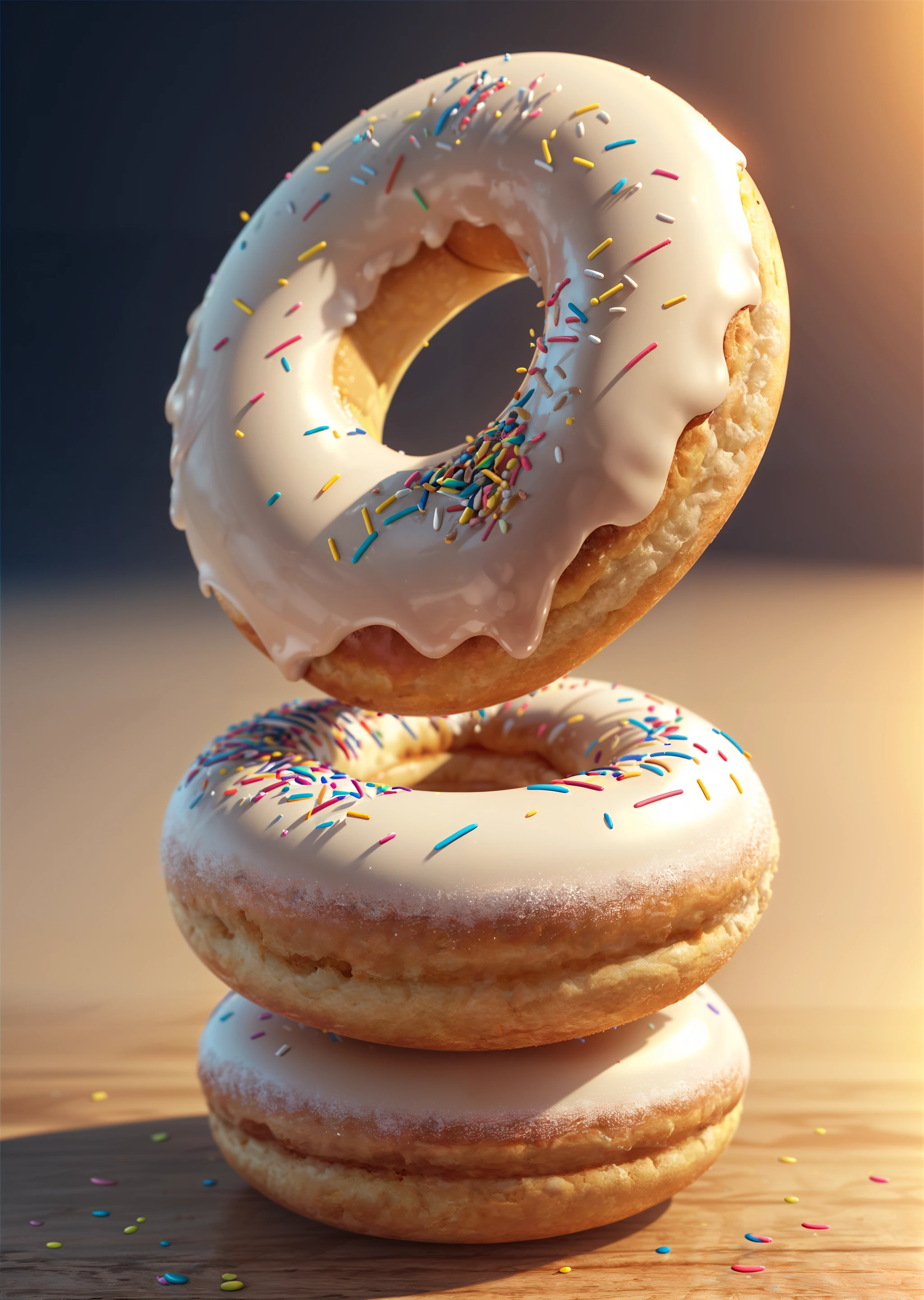 a frosted donut with sprinkles and confetti, blender donut tutorial, blender donut, sugar sprinkled, ultra realistic 3d illustration, hyper realistic 3 d render, cinema 4 d art, covered in sprinkles and crumbs, 8k, ((masterpiece)), artstation, highly detailed, sharp focus <lora:add_detail:1>